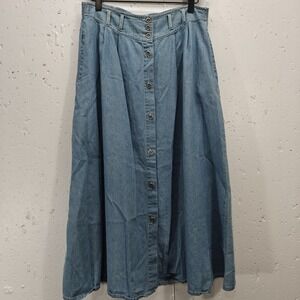 VTG‎ Capacity Womens Medium Denim Button Circle Midi Skirt Western Yoke Prairie